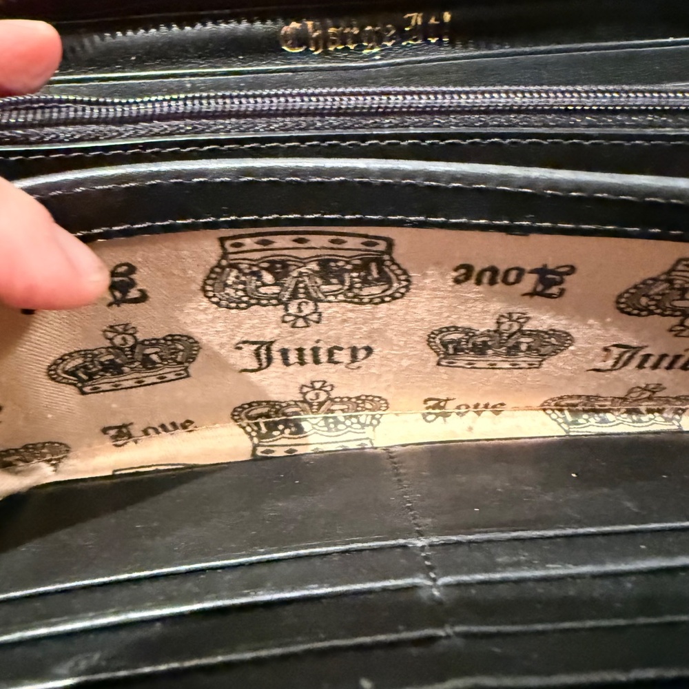 Vintage Juicy Couture Wallet Black Crown Velour Scottie Long Y2K Card ID 8" x 4" - Picture 7 of 8